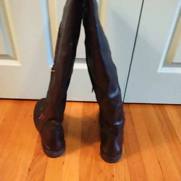 A.S.98 Carlyle Tall boots 38 7.5 Burgundy Black Leather Biker - Picture 6 of 13